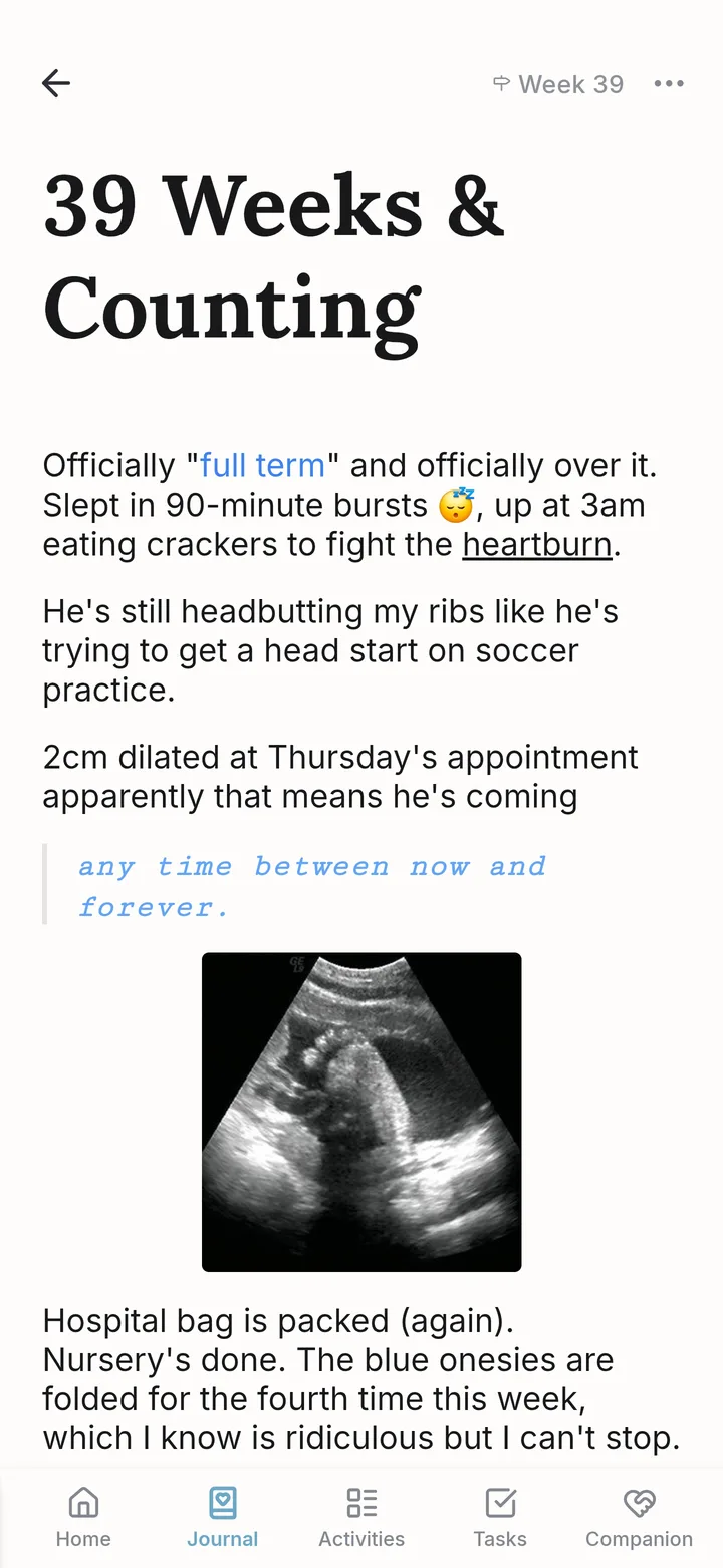 A BabyBound journal entry
